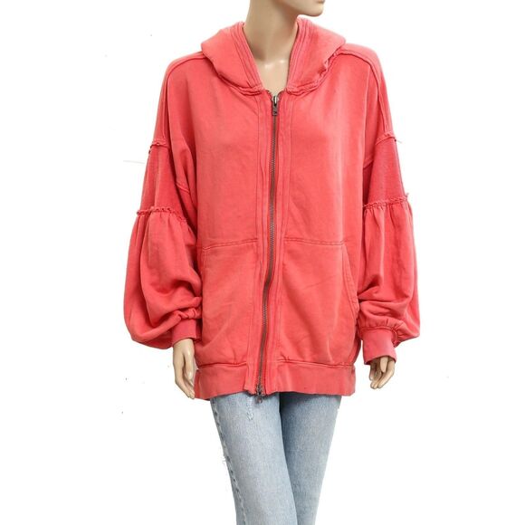 Free People Oversized Sweatshirt Top Red Christmas Festive Jacket XL NWD 283830 - Picture 3 of 7